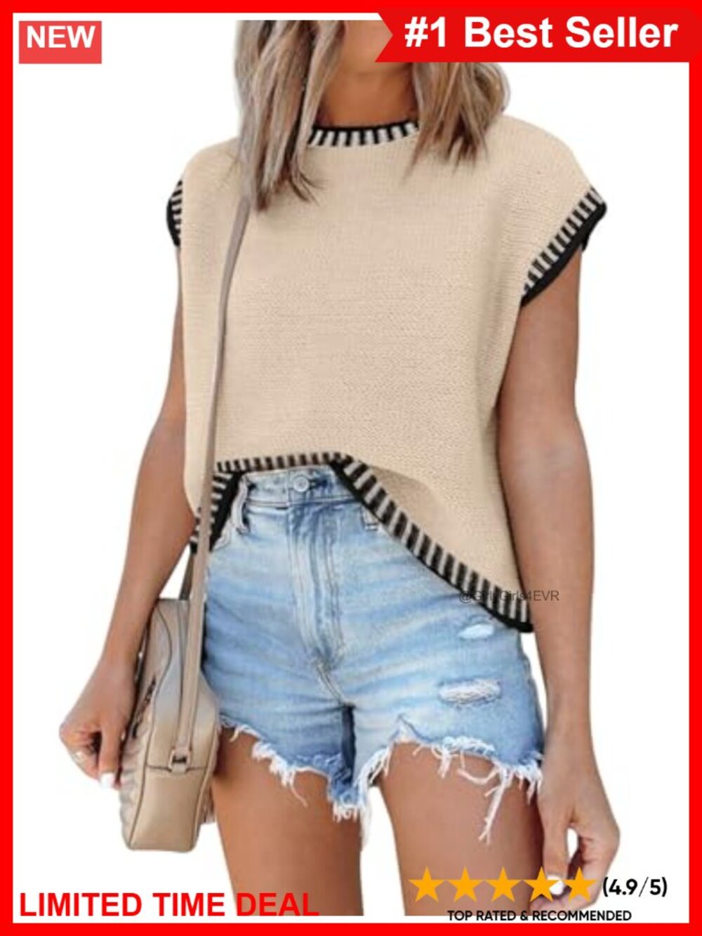 Viscose Knit Crew Neck Cap Sleeve Tunic Sweater Tank Top Women
